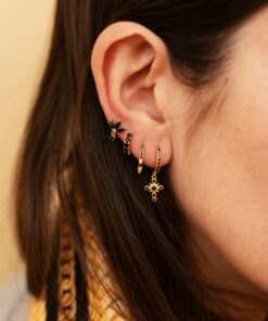 Alternative view of Pendientes mini BARI FLOR HOJAS NEGRAS ORO (UNIDAD)