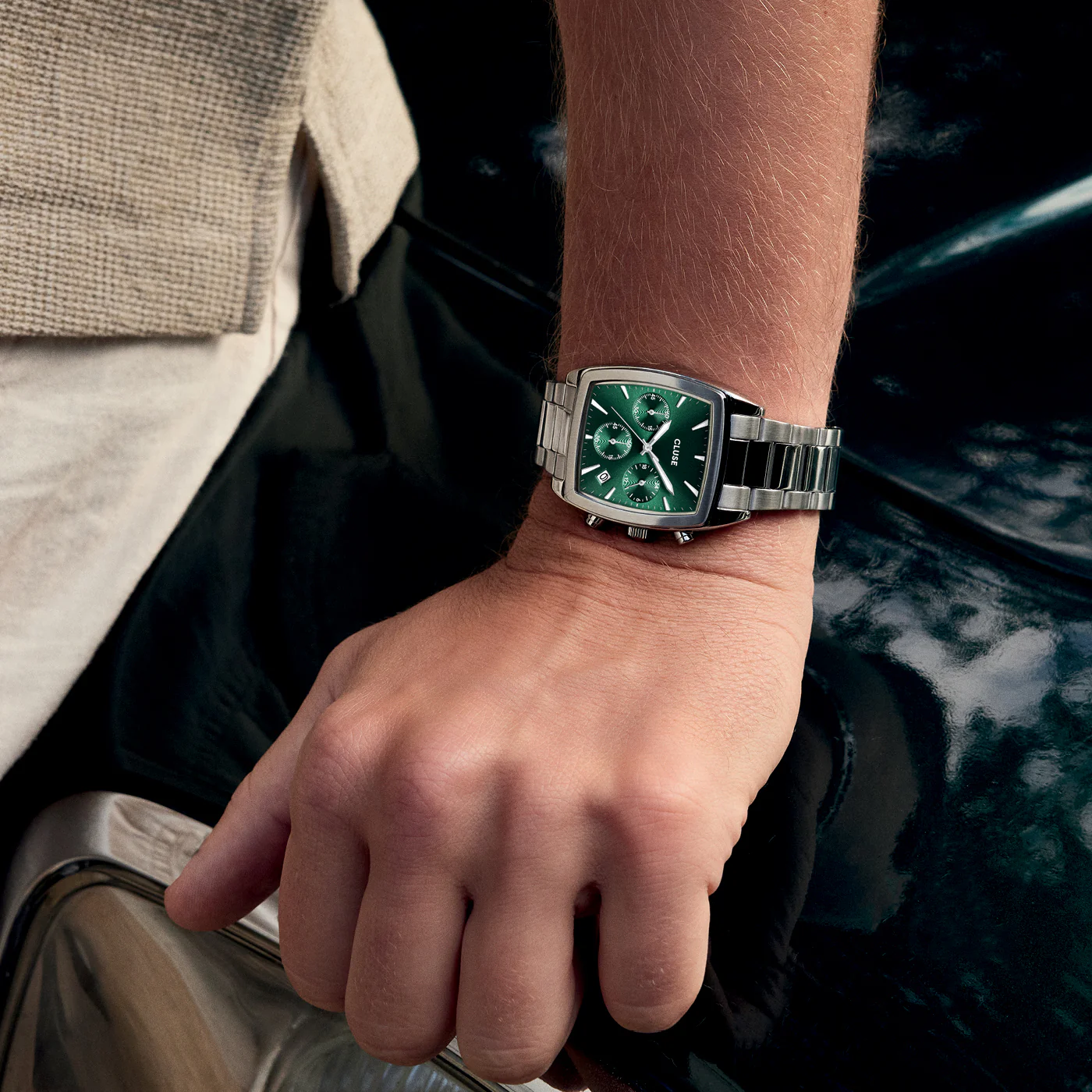 Reloj CLUSE Quartaut Chrono Watch Steel, Green, Silver Colour - Imagen 3