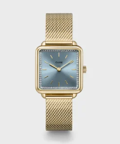 Reloj CLUSE La Tétragone Watch Mesh stones Light Blue, Gold Colour