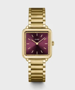 Reloj CLUSE La Tétragone Watch Steel, Wine stones, Gold Colour