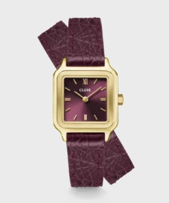 Reloj CLUSE Gracieuse Petite Watch Double Crocodile Leather, Wine, Gold Colour