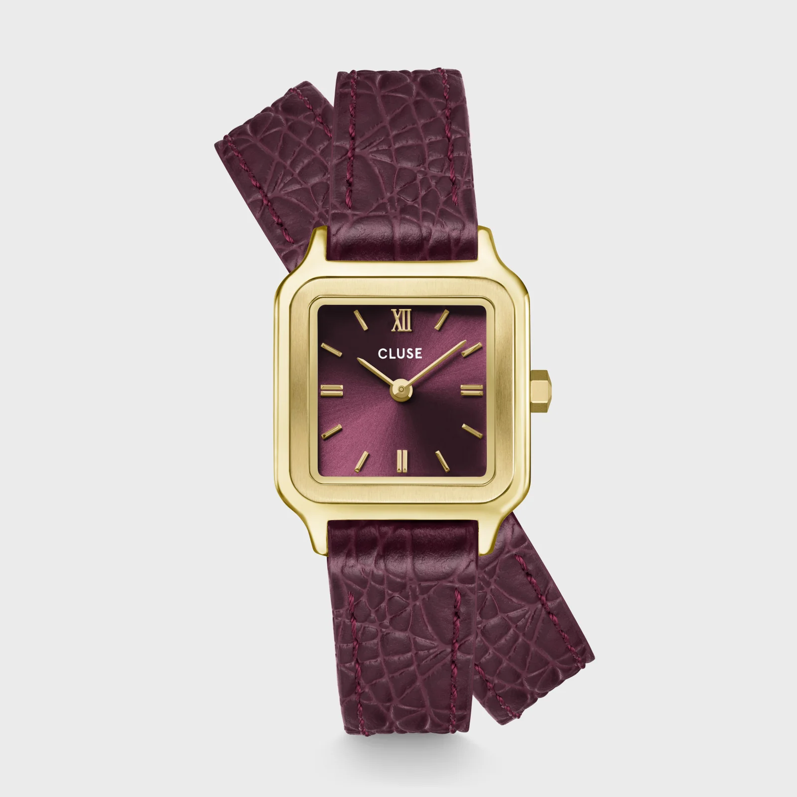 Reloj CLUSE Gracieuse Petite Watch Double Crocodile Leather, Wine, Gold Colour
