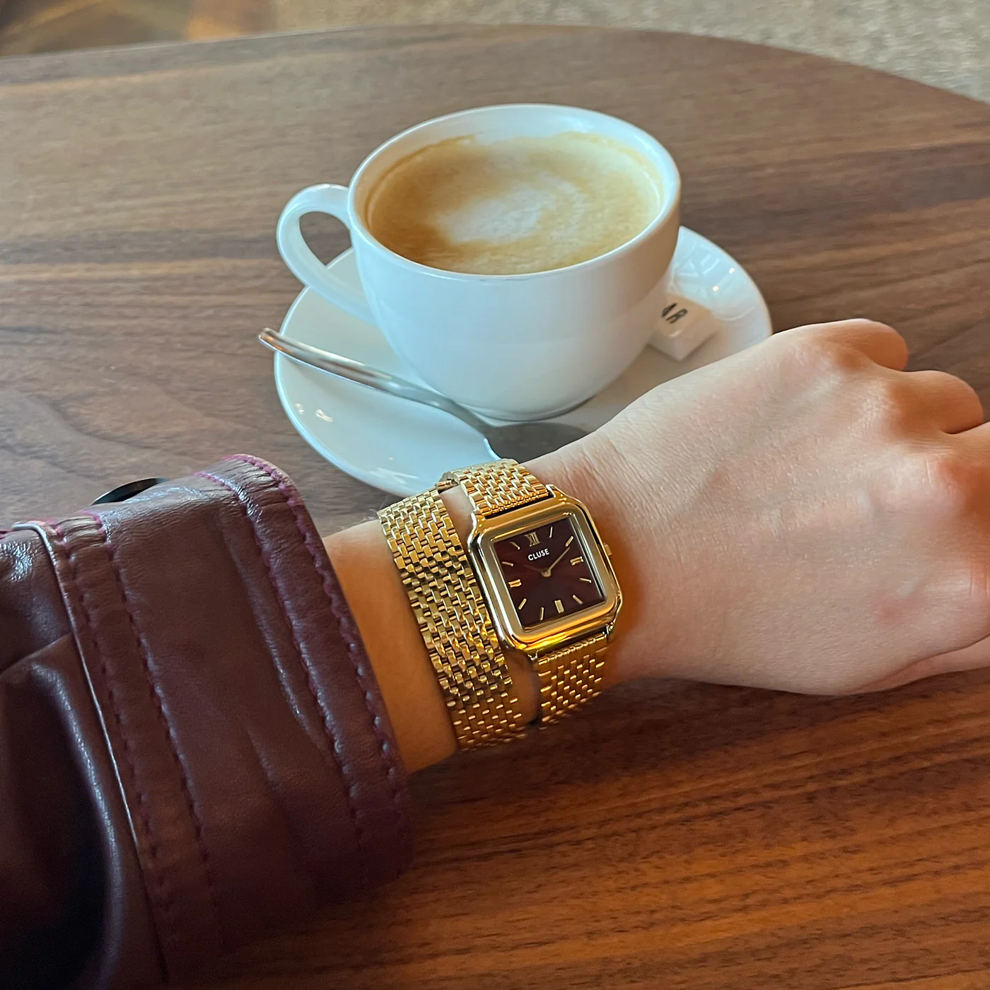 Reloj CLUSE Gracieuse Watch Double Steel, Wine, Gold Colour - Imagen 5