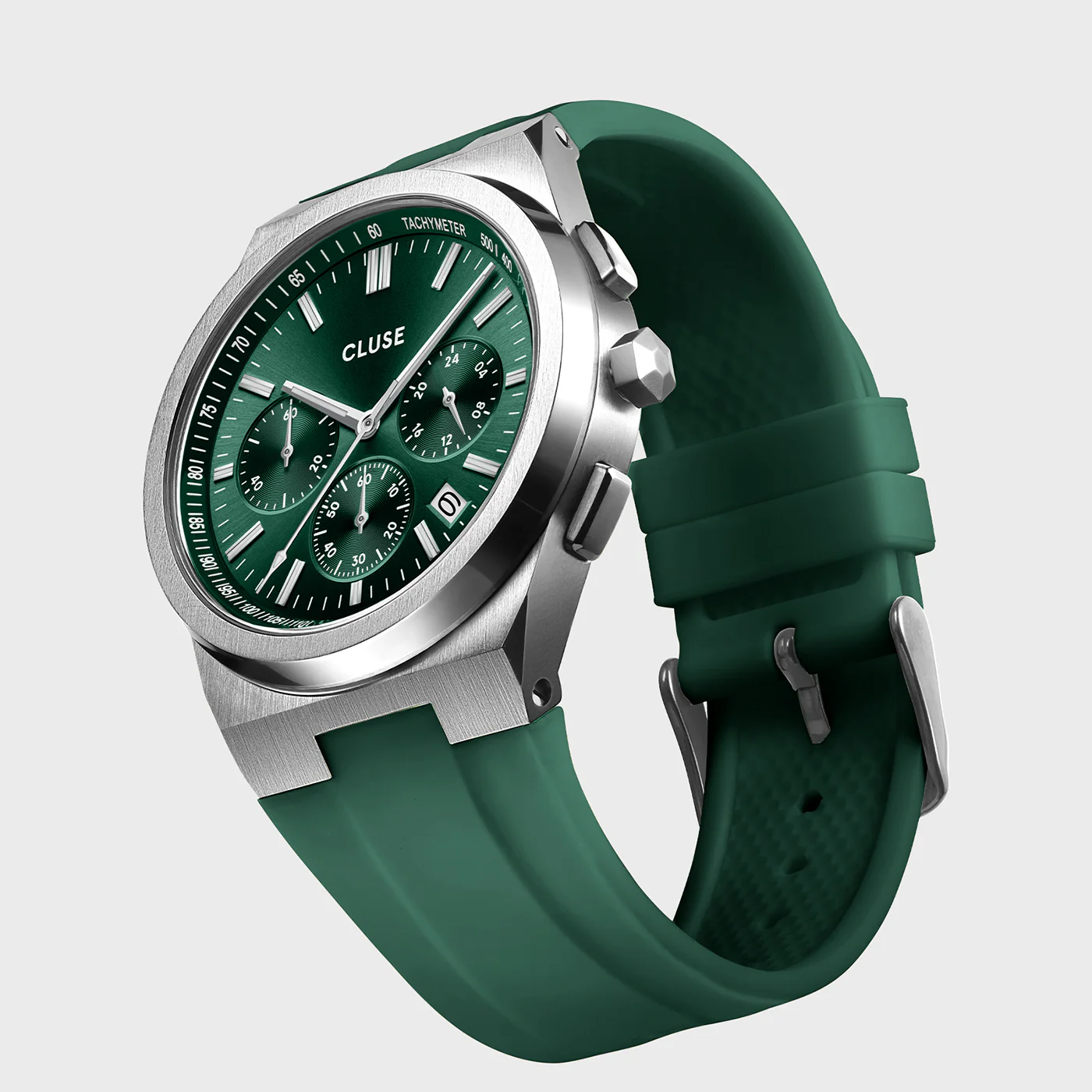 Reloj CLUSE Vigoureux Chrono Watch Silicone Green, Silver Colour - Imagen 6
