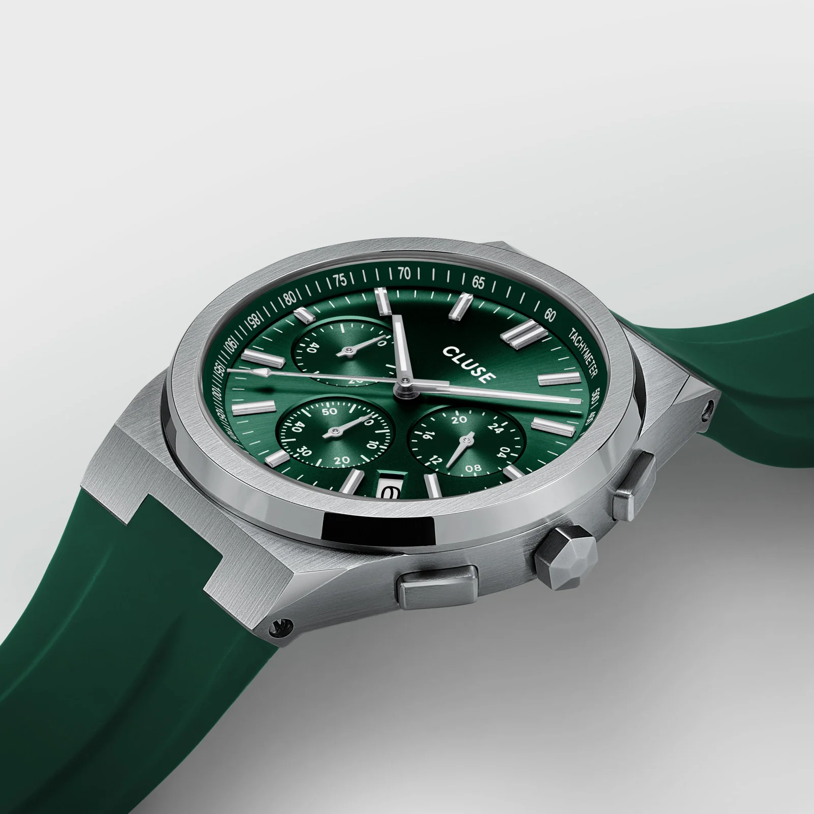 Reloj CLUSE Vigoureux Chrono Watch Silicone Green, Silver Colour - Imagen 4