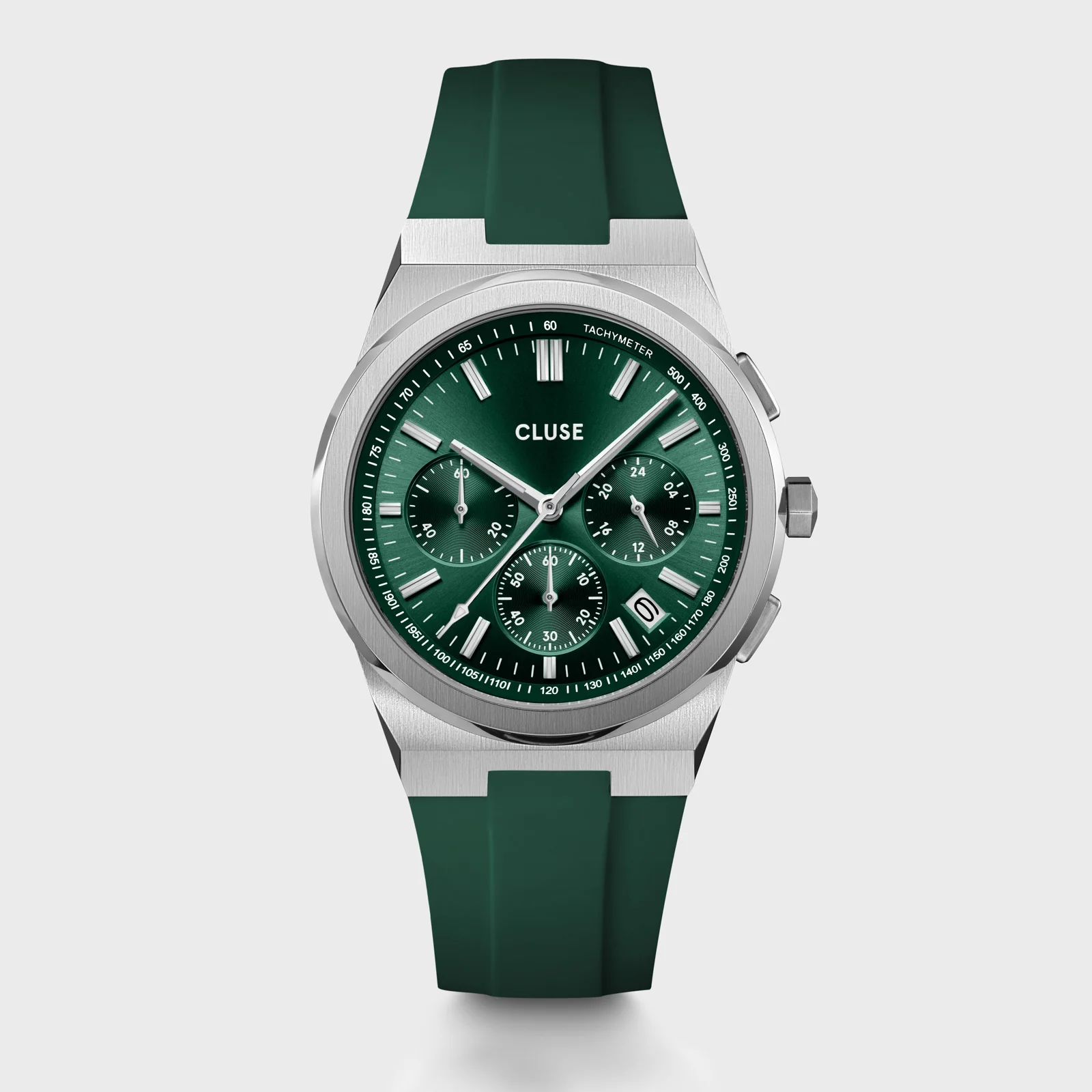 Reloj CLUSE Vigoureux Chrono Watch Silicone Green, Silver Colour