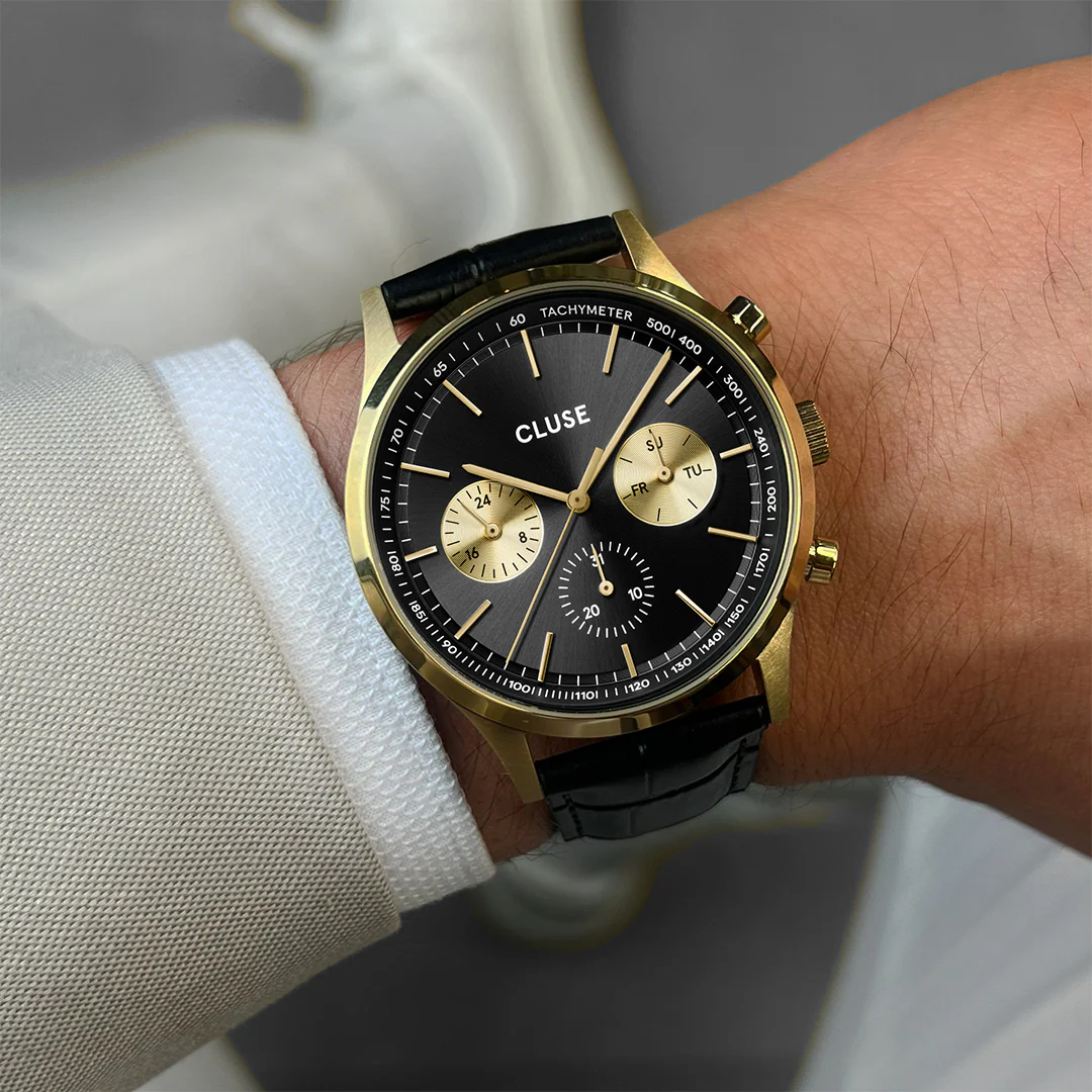 Reloj CLUSE Anthéor Multifunction Watch Leather, Full Black, Gold Colour - Imagen 2