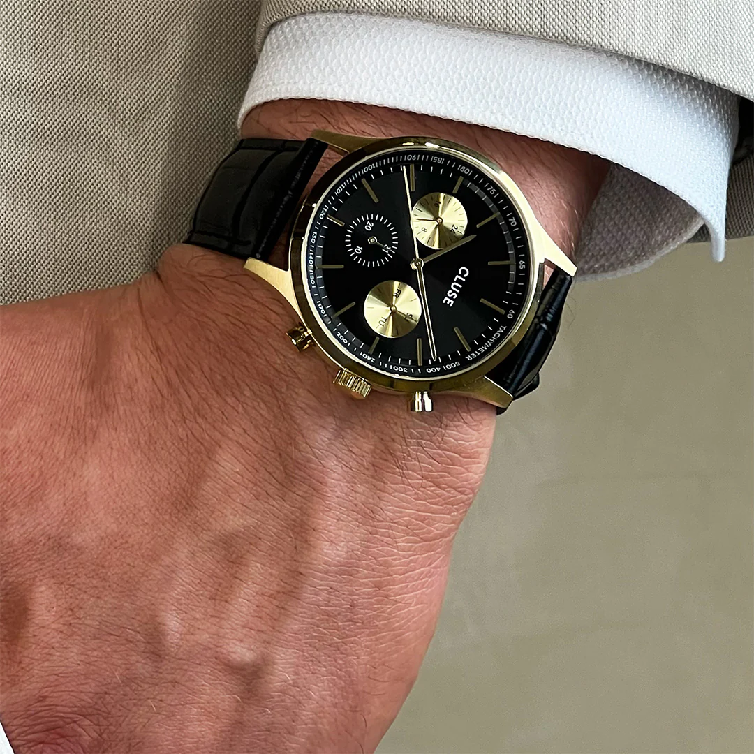 Reloj CLUSE Anthéor Multifunction Watch Leather, Full Black, Gold Colour - Imagen 5