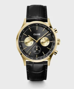 Reloj CLUSE Anthéor Multifunction Watch Leather, Full Black, Gold Colour