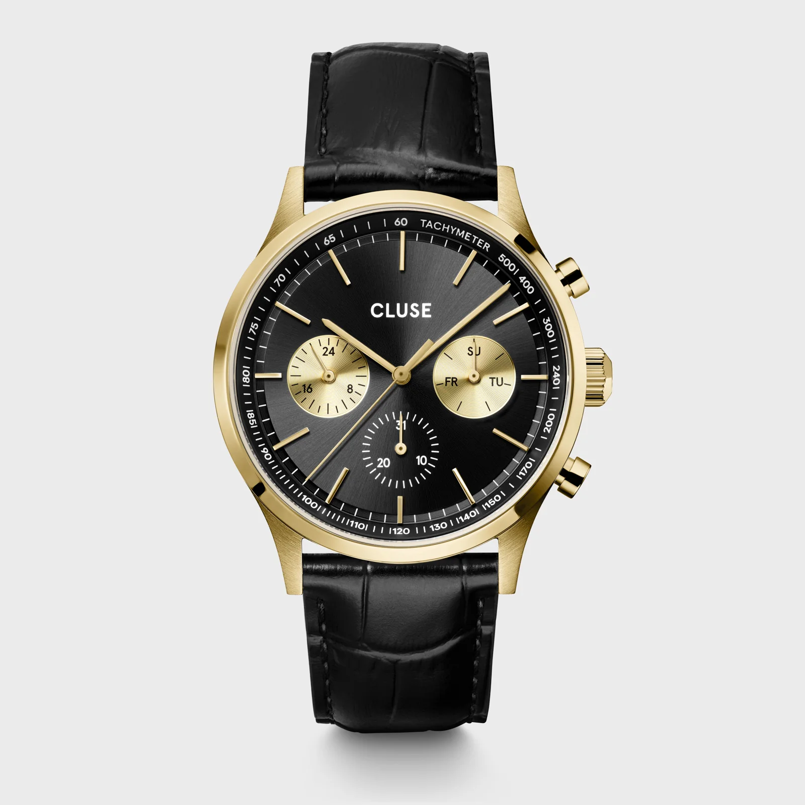 Reloj CLUSE Anthéor Multifunction Watch Leather, Full Black, Gold Colour