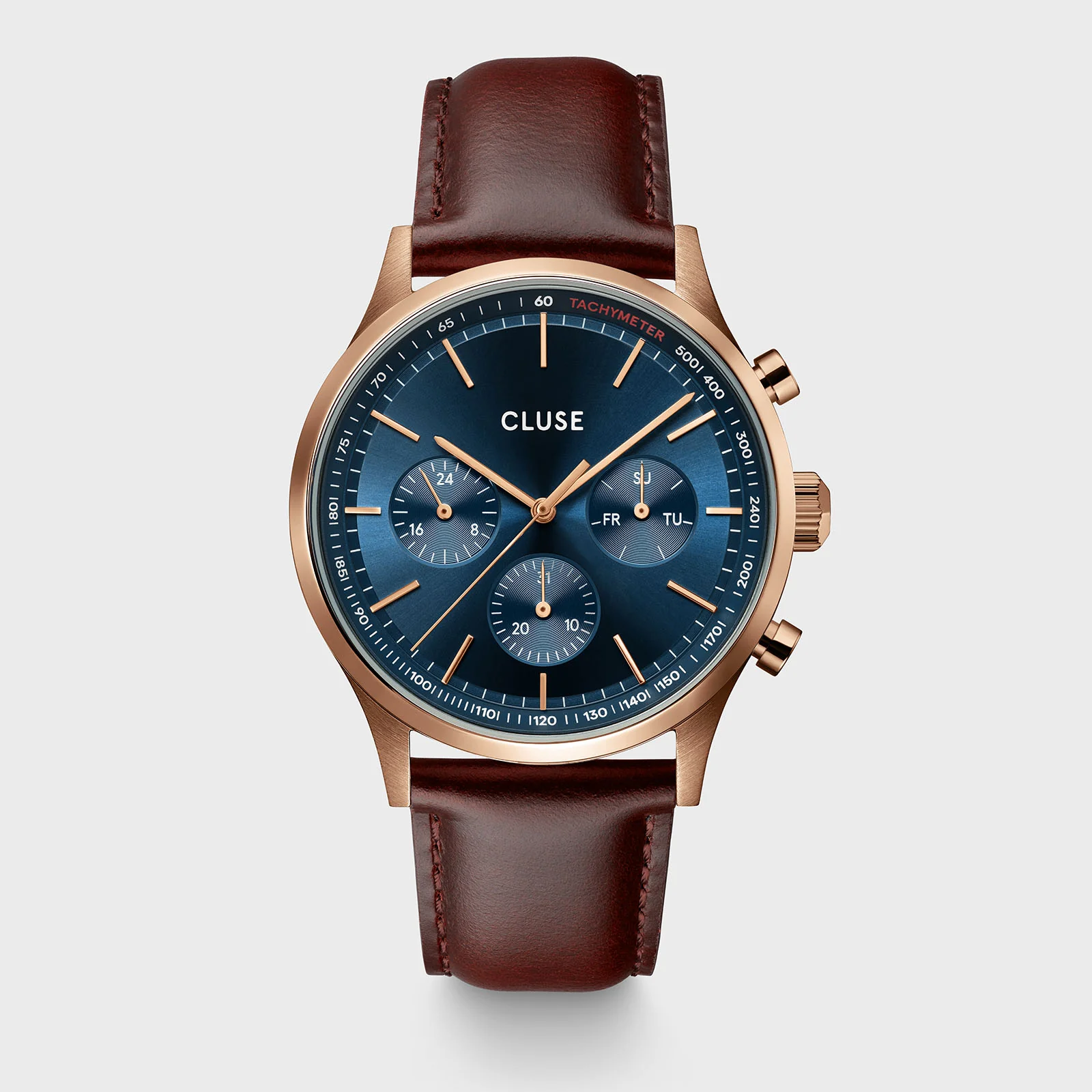Reloj CLUSE Anthéor Multifunction Watch Leather Blue, Rose Gold Colour