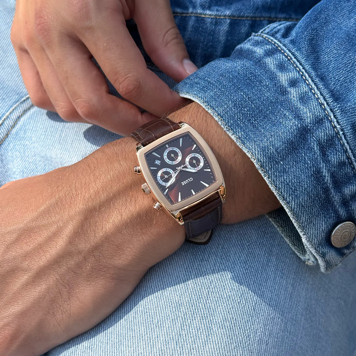 Reloj CLUSE Quartaut Chrono Watch leather, Brown, Rose gold Colour - Imagen 5