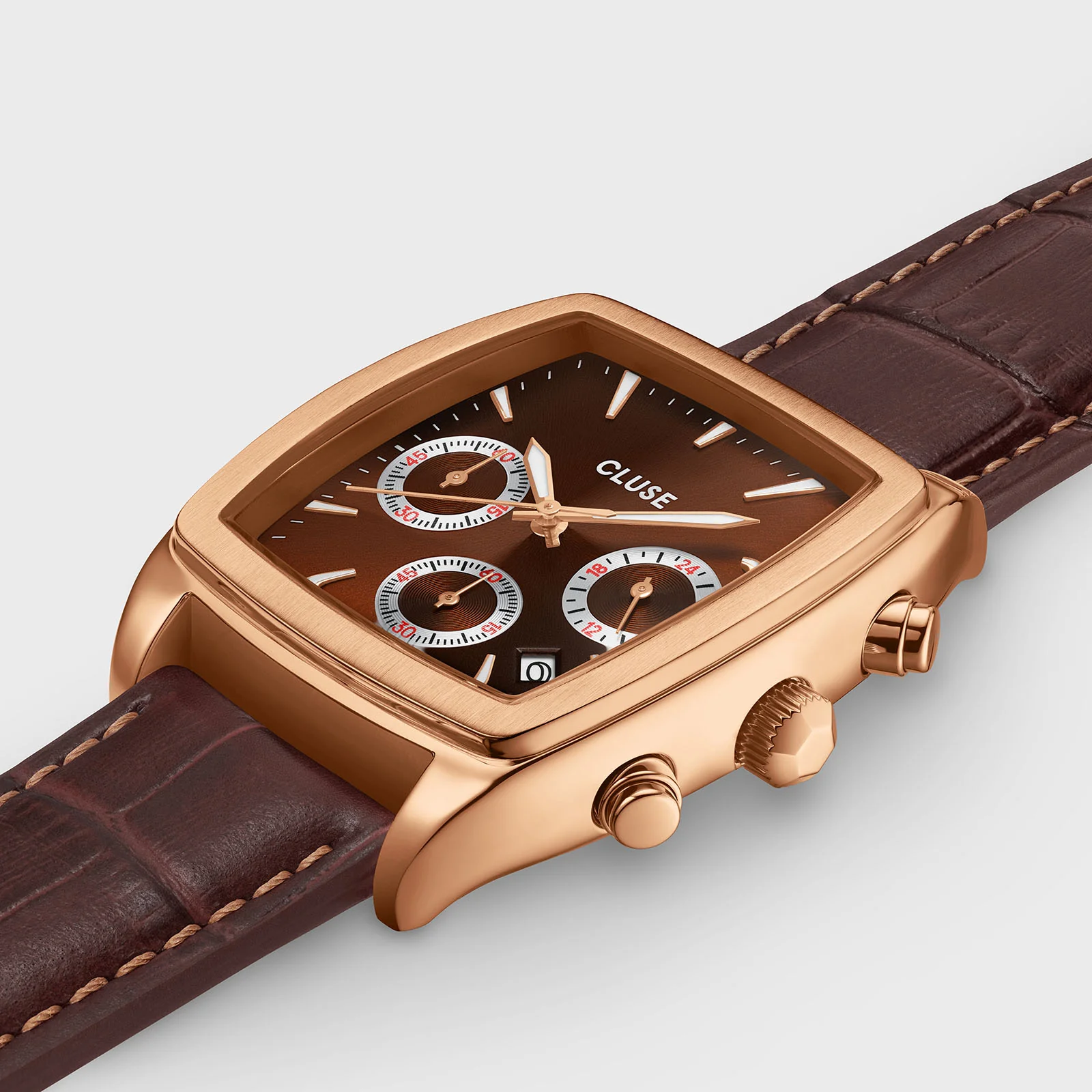 Reloj CLUSE Quartaut Chrono Watch leather, Brown, Rose gold Colour - Imagen 3
