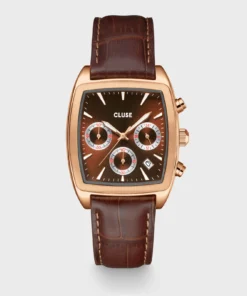 Reloj CLUSE Quartaut Chrono Watch leather, Brown, Rose gold Colour