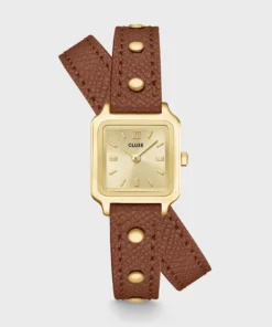 Reloj CLUSE Gracieuse Mini Watch Double Leather Nutshell, Studs, Gold Colour