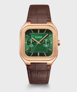 Reloj CLUSE Quadrus Multifunction Watch Leather, Green, Rose Gold Colour